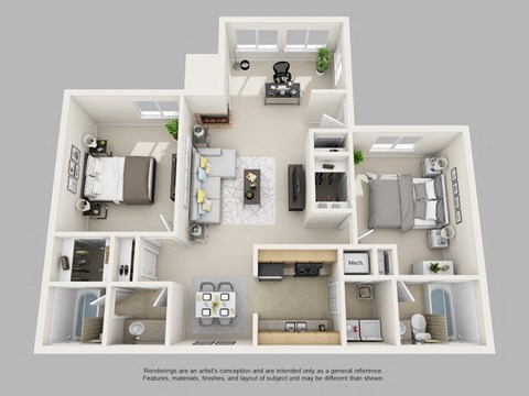 Floor plan for 2 beds, 2 baths, 1174 sqft